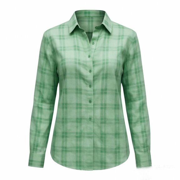 Nowekniz Women's Long-Sleeve Plaid Shirt With Collar
