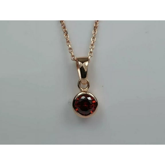 1.00Ct Round Cut Simulated Garnet 14K Rose Gold Plated Women Solitaire Pendant