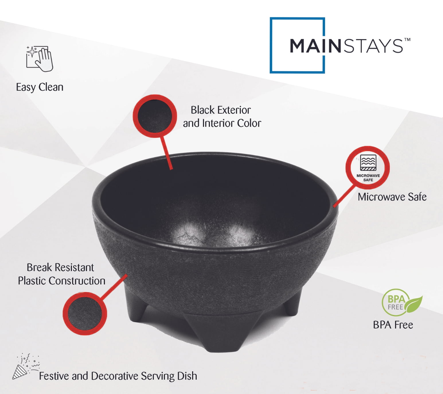 Mainstays Salsa Dish Serving Bowl, 10 oz, Black, BPA-Free Plastic