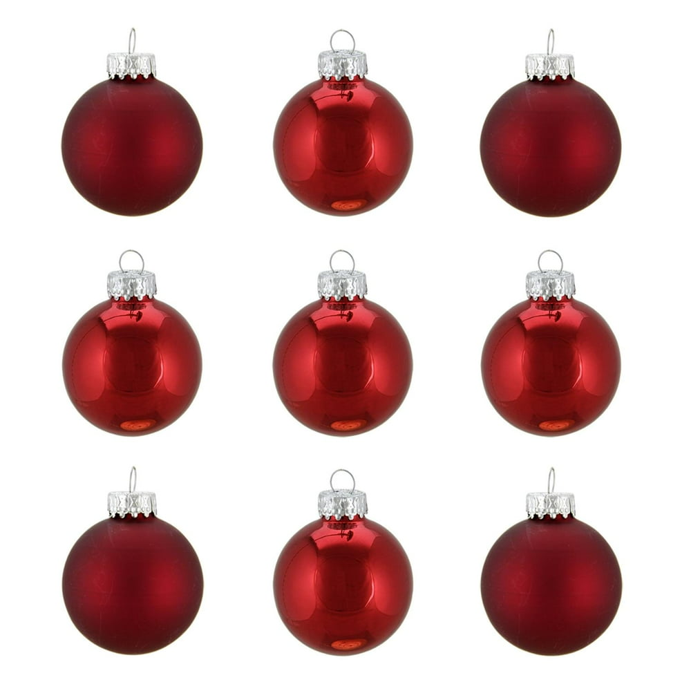 9ct Shiny and Matte Burgundy Red Glass Ball Christmas Ornaments 2