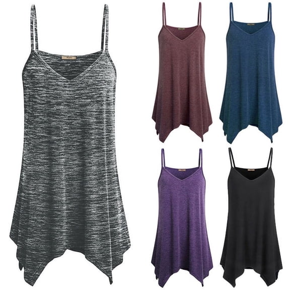 Womens Handkerchief Hem Sleeveless Flowy Tunic Tops Summer Casual Adjustable Spaghetti Strap Camisoles Long Tank Tops