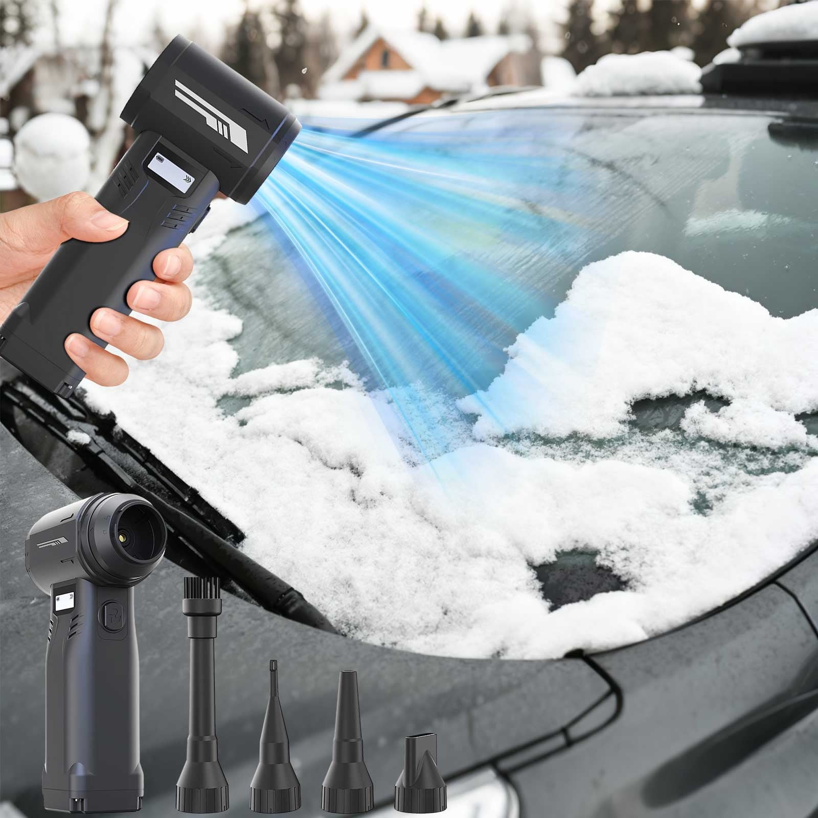 Portable Snow Blower - 110000 RPM Electric Blower with Multiple Nozzles - Powerful Snow and Leaf Blower