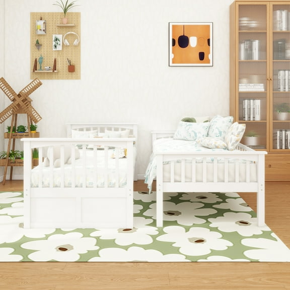 Twin over Twin Bunk Bed with Drawers, Convertible Beds, White