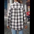 thumbnail image 4 of Camisa Abotonada para Mujer, Camisa A Cuadros, Larga, Solapa, Informal, para Negocios, Trabajo Gris XL, 4 of 10