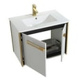 thumbnail image 4 of Fine Fixtures Oakville 30 in. W x 18 in. D x 33 in. H Wall Mounted Bathroom Vanity in Matte White with White Ceramic Sink - Satin Brass hardware, 4 of 8