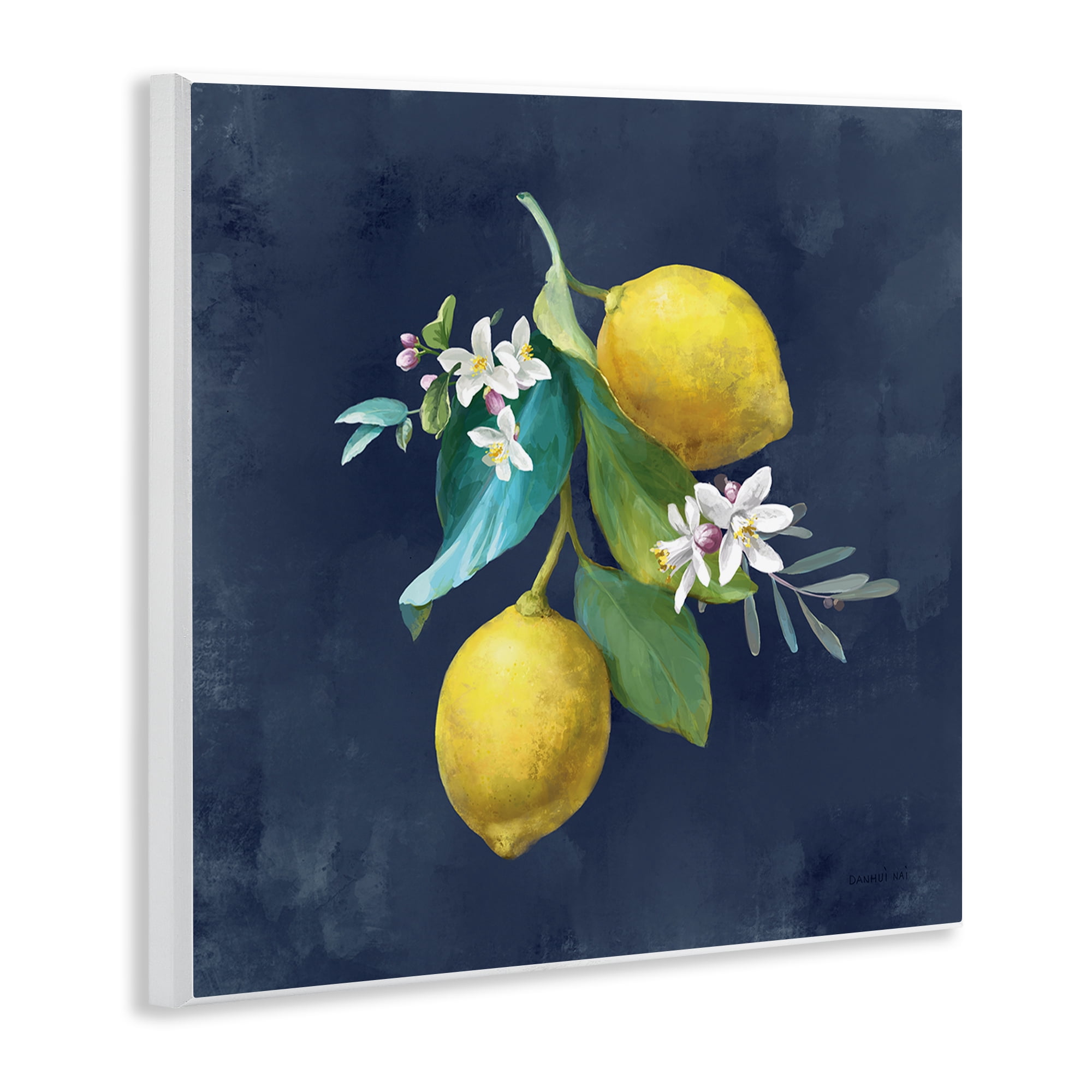 Stupell Industries Lemon Cluster on Blue Food & Beverage Painting Unframed Art Print Wall Art, 12 x 12