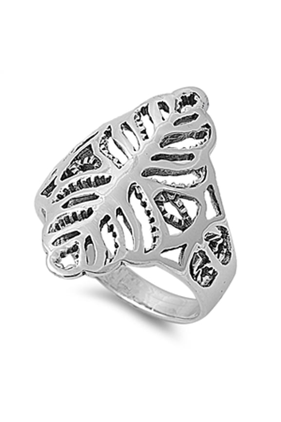 Filigree Leaf Wide Fashion Cutout Ring ( Sizes 5 6 7 8 9 ) New .925 Sterling Silver Band Rings (Size 8)
