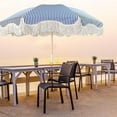 thumbnail image 3 of Blue Striped Beach Umbrella With Fringe 6ft Boho Patio Umbrella With Tassels Table Umbrella Outdoor Patio UPF50+ Tilt Outdoor Umbrellas For Holiday Lawn Garden Pool With Carry Bag, 3 of 6
