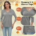 thumbnail image 5 of VDJ T Shirts for Women 3/4 Sleeve Summer Fall Basic Tee Solid Color Comfort Cool Light Grey Tunic Tops Size S, 5 of 10