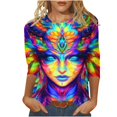 thumbnail image 2 of YOIAVAIOY Women Holiday Tee Shirts Crew Neck 3/4 Sleeve Carnival Print T Shirt Loose Fit Party Soft Comfy Tops Purple XL, 2 of 4