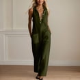 thumbnail image 5 of ClodeEU Women's Sleeveless Wide Leg Jumpsuit,Button Down Casual Linen Romper with Pockets Army Green,Women's Plus L, 5 of 8