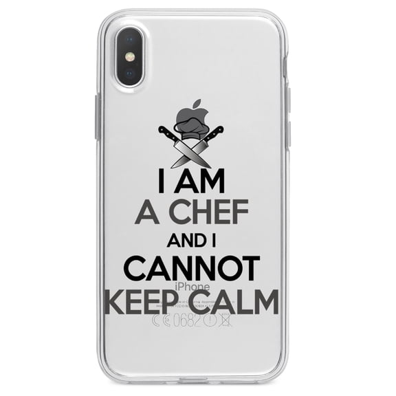 DistinctInk Clear Shockproof Hybrid Case for iPhone XR (6.1" Screen) - TPU Bumper Acrylic Back Tempered Glass Screen Protector - I Am the Chef Cannot Keep Calm