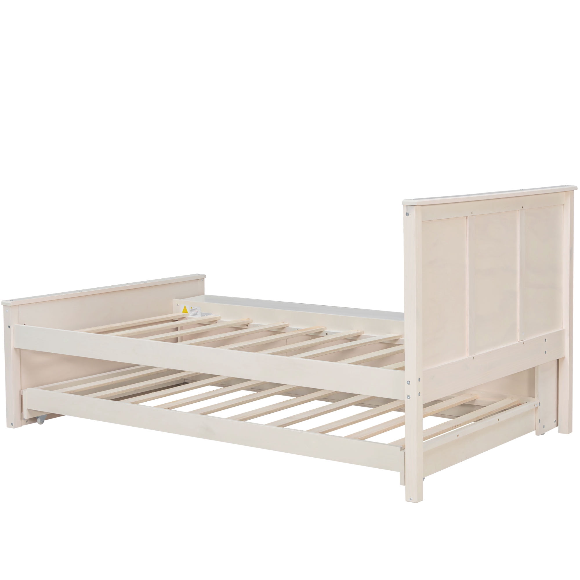 Alvantor Twin Bed Frames with Pull Out Trundle, Headboard and Storage Shelves, Cream White