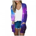 thumbnail image 1 of Économies d'Automne! srobpty Cardigan Veste à Manches Longues pour Femme, Blouse Cardigan Décontractée à Manches Longues à Imprimé avec Poches pour Femme, Violet, P, 1 of 4