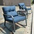 thumbnail image 3 of Wallowsun 3 Pieces Patio Bistro Set Outdoor Rocking Chair w Blue Cushion for Yard Garden Poolside, 3 of 9