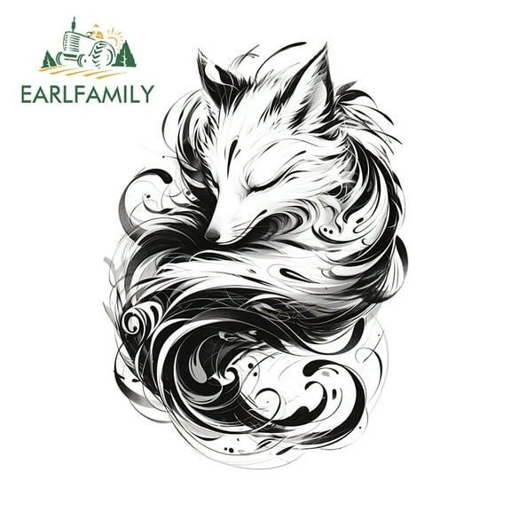 EARLFAMILY 5.1 Inch White with Black Fox Car Stickers Japanese Cartoon Waterproof Scratch-Proof JDM Vinyl Decal Suitable for Motorcycle Rear Windshield