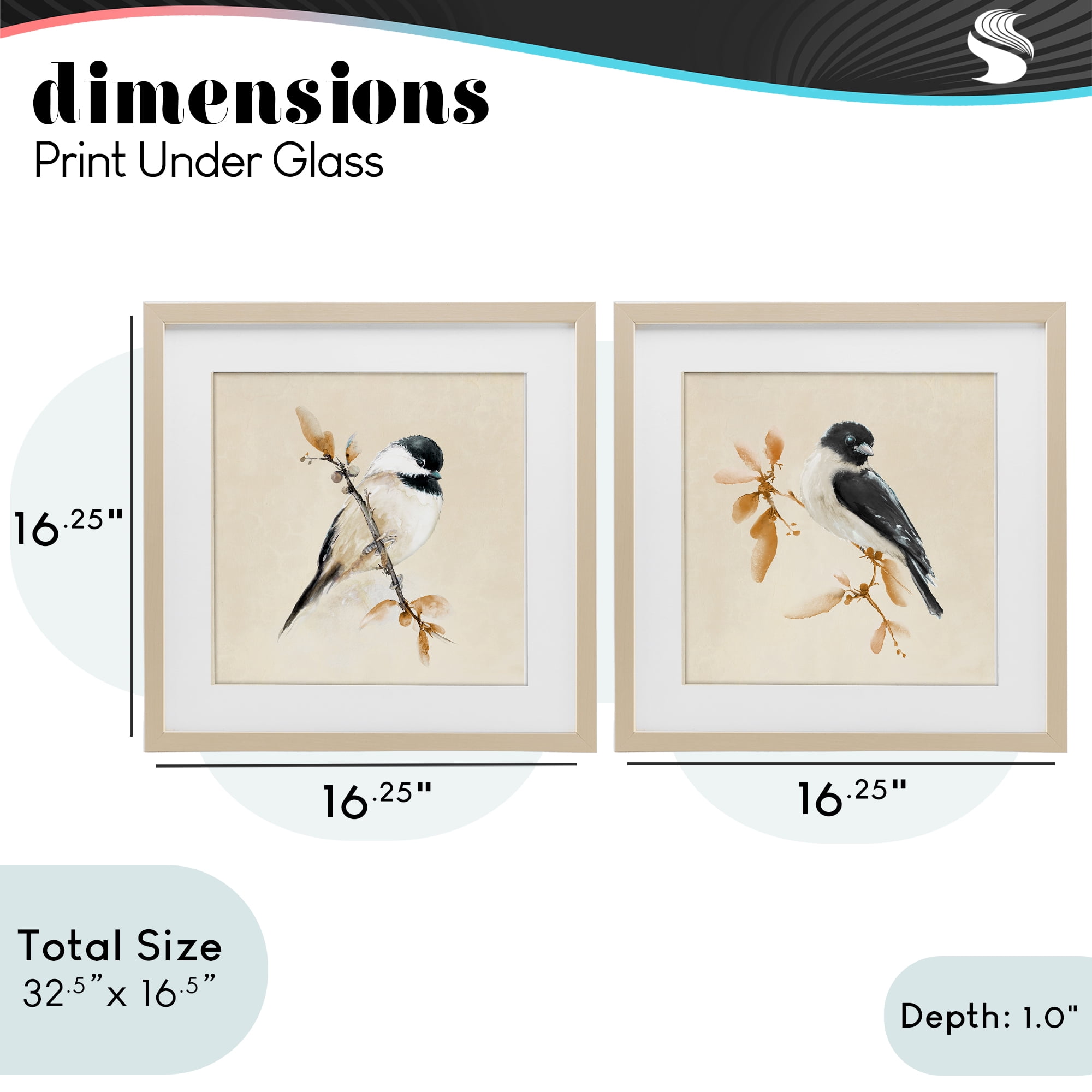 Stupell Industries Muted Chickadees on Beige 2 Piece Birch Framed Print Under Glass Set, design by Diannart