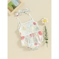 thumbnail image 3 of Bslissey 3M 6M 12M 18M Baby Girls 2Pcs Summer Outfits Sleeveless Square Neck Cami Romper Floral Print Strap Bodysuit with Bow Headband Sets Newborn Infant Cute Clothes, 3 of 9