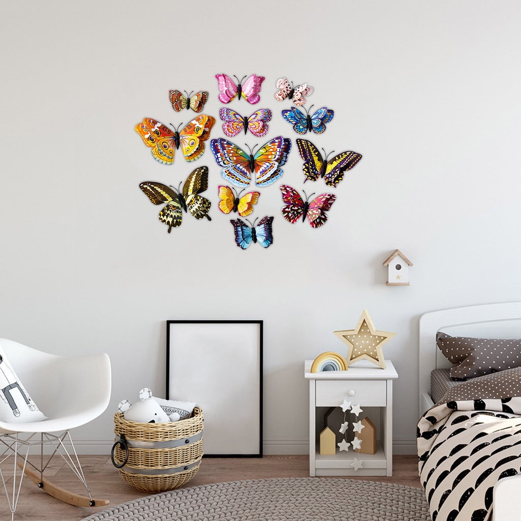 12PCS 3D Butterfly DIY Art Magnet Wall Stickers Home Decal Room Mural Xmas Decor