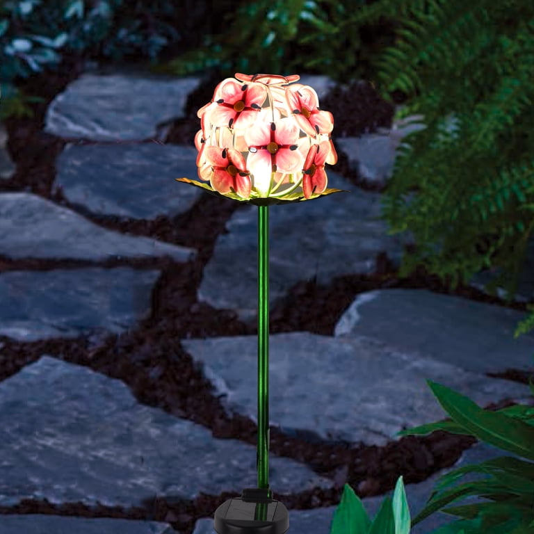 Solar LED Pink Glass Hydrangea Stake Light - Walmart.com