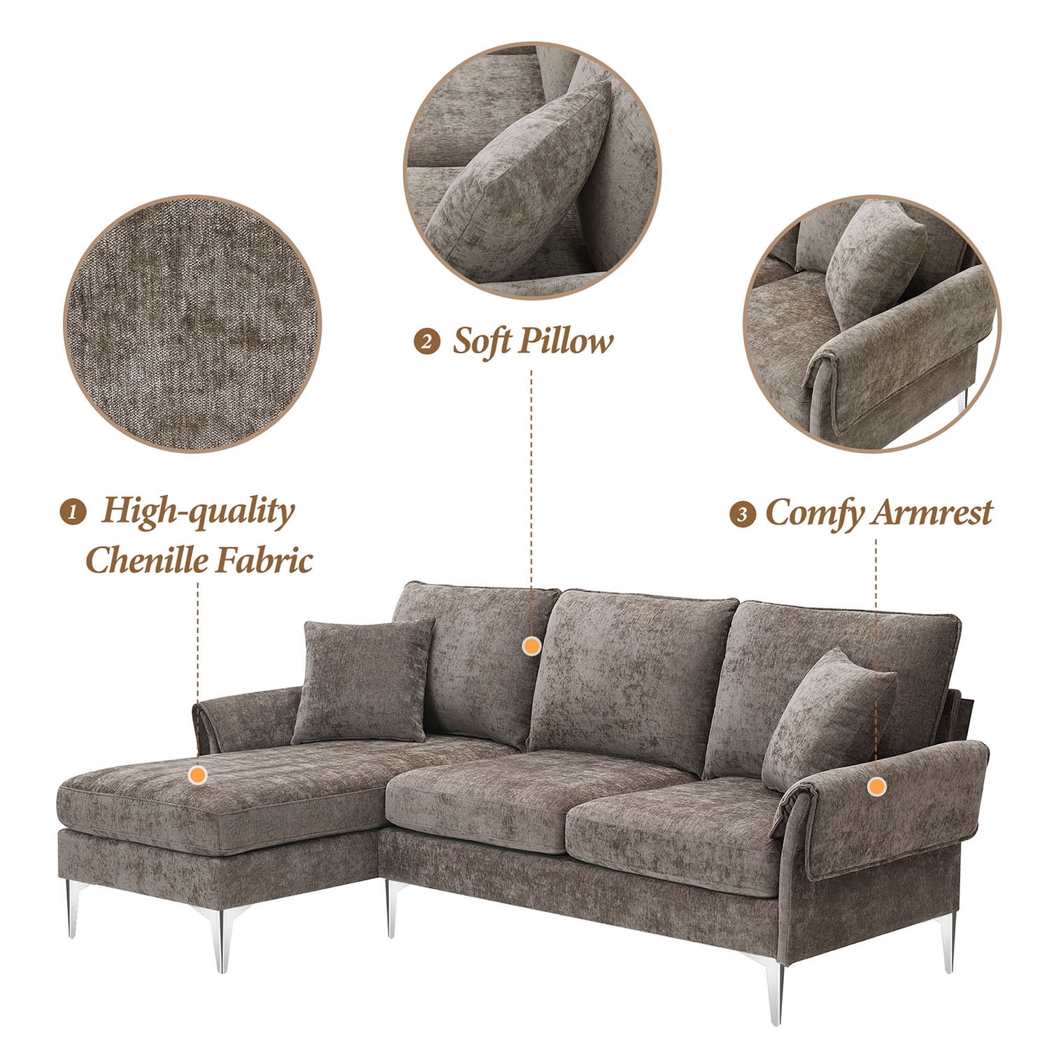 Kadyn 84 " Convertible Sectional Sofa, Modern Chenille L-Shaped Sofa Couch with Reversible Chaise Lounge and Pillows , Fabric Sofa for Living Room, Espresso Kadyn 84 " Convertible Sectional Sofa, Modern Chenille L-Shaped Sofa Couch with Reversible Chaise Lounge and Pillows , Fabric Sofa for Living Room, Espresso