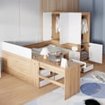 thumbnail image 3 of Generic Full size Wooden Platform Bed with 6 Drawers, Shelves, desk and Wardrobe, Natural, 3 of 9