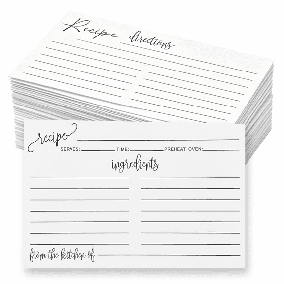 100 Pack 4x6 Inch Double Sided Recipe Index Cards, White Minimalist Ruled Thick Cardstock for Kitchen Organizing, Bridal Shower Wedding & Housewarming