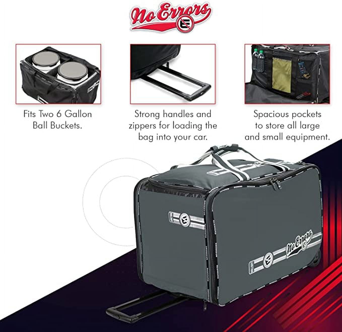 Ball Boy XL Wheeled Baseball Coaches Bag - Heavy Duty Baseball and Softball Bag for Coaches - Holds Two 6 Gallon Ball Buckets and Coaching Equipment