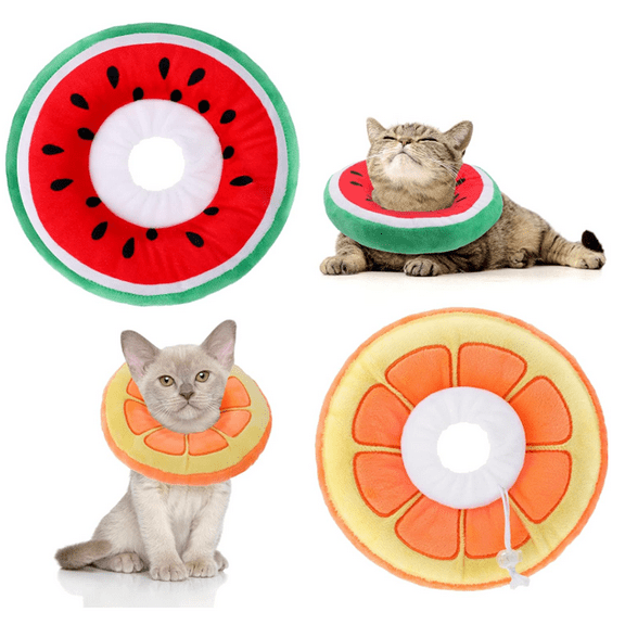 2 Pcs Adjustable Cat Cone Collar Soft Small Cute Cat Recovery Donut Collar After Surgery Orange Watermelon Elizabethan Kitten Neck Cones for Small Dogs Pet, Fruits Shaped
