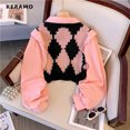 thumbnail image 2 of Suéter de manga larga para mujer, jersey informal de punto con retazos, estilo vintage geométrico, para otoño e invierno, 2023, 2 of 5