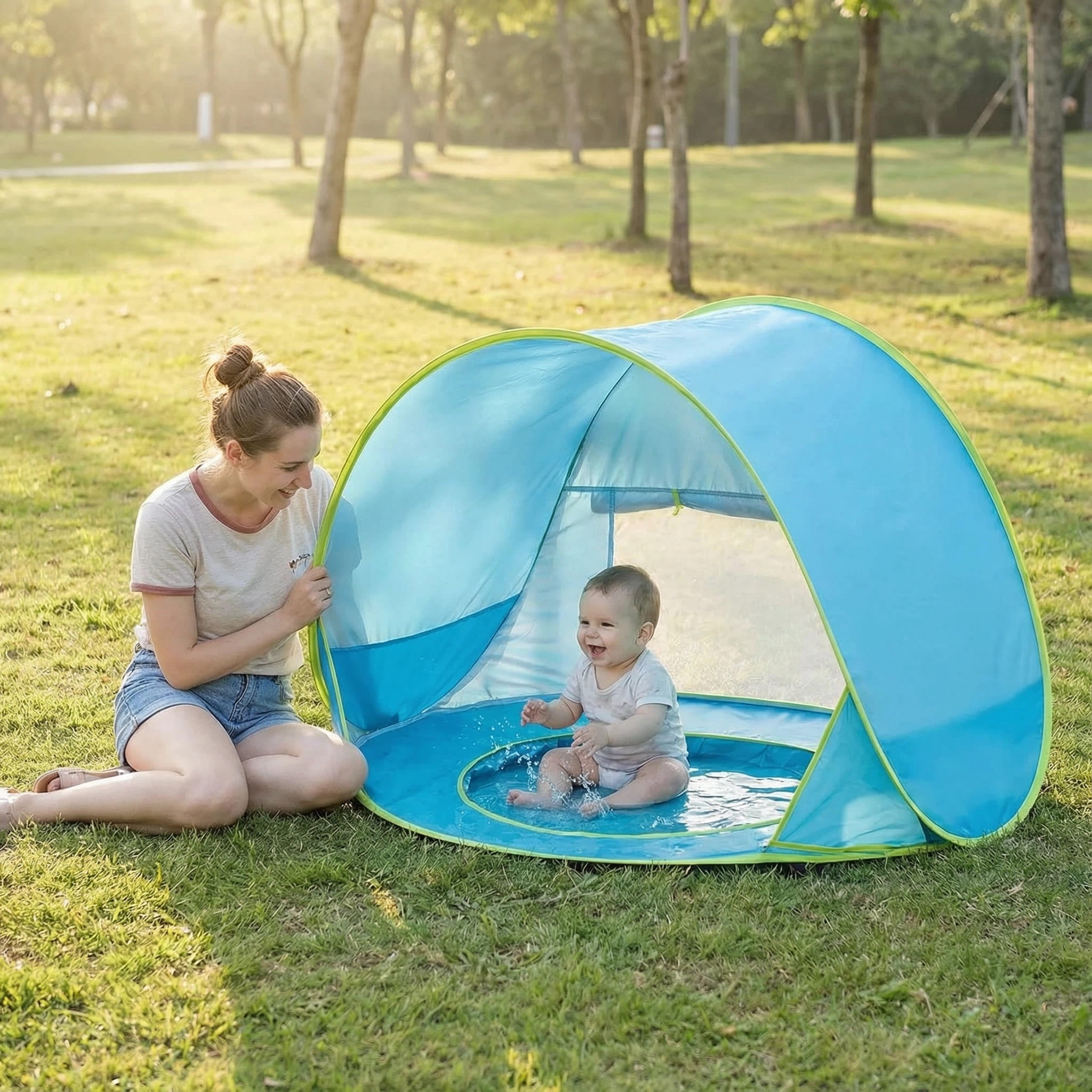 PigPigPen Baby Beach Tent Pop up Sun Shelter with UV Protection, Waterproof and Built-In Pool, Blue