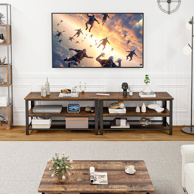 GIANTEX TV-meubel Industrieel - 150 Cm Voor TV's Tot 65 Inch, Rustiek Bruin