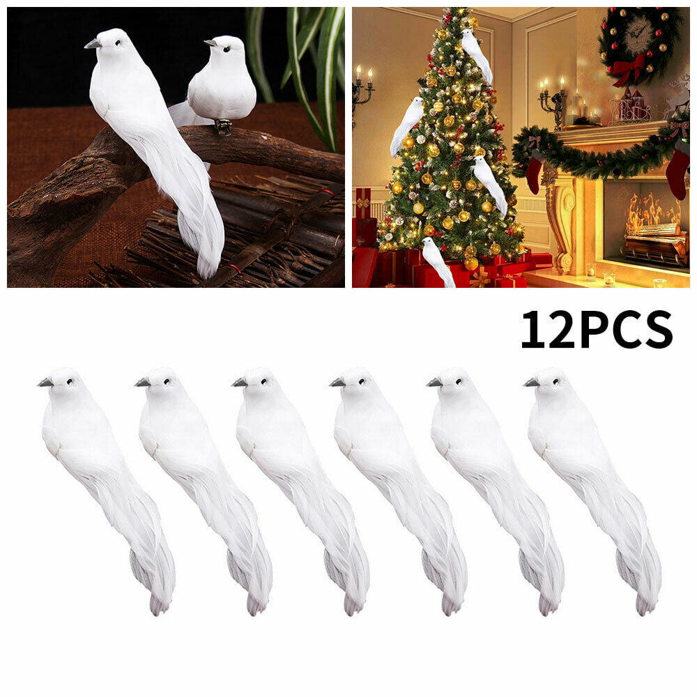 Details about   12Pcs Artificial White Feather Bird Clip on Christmas Tree For Party Home Decor 