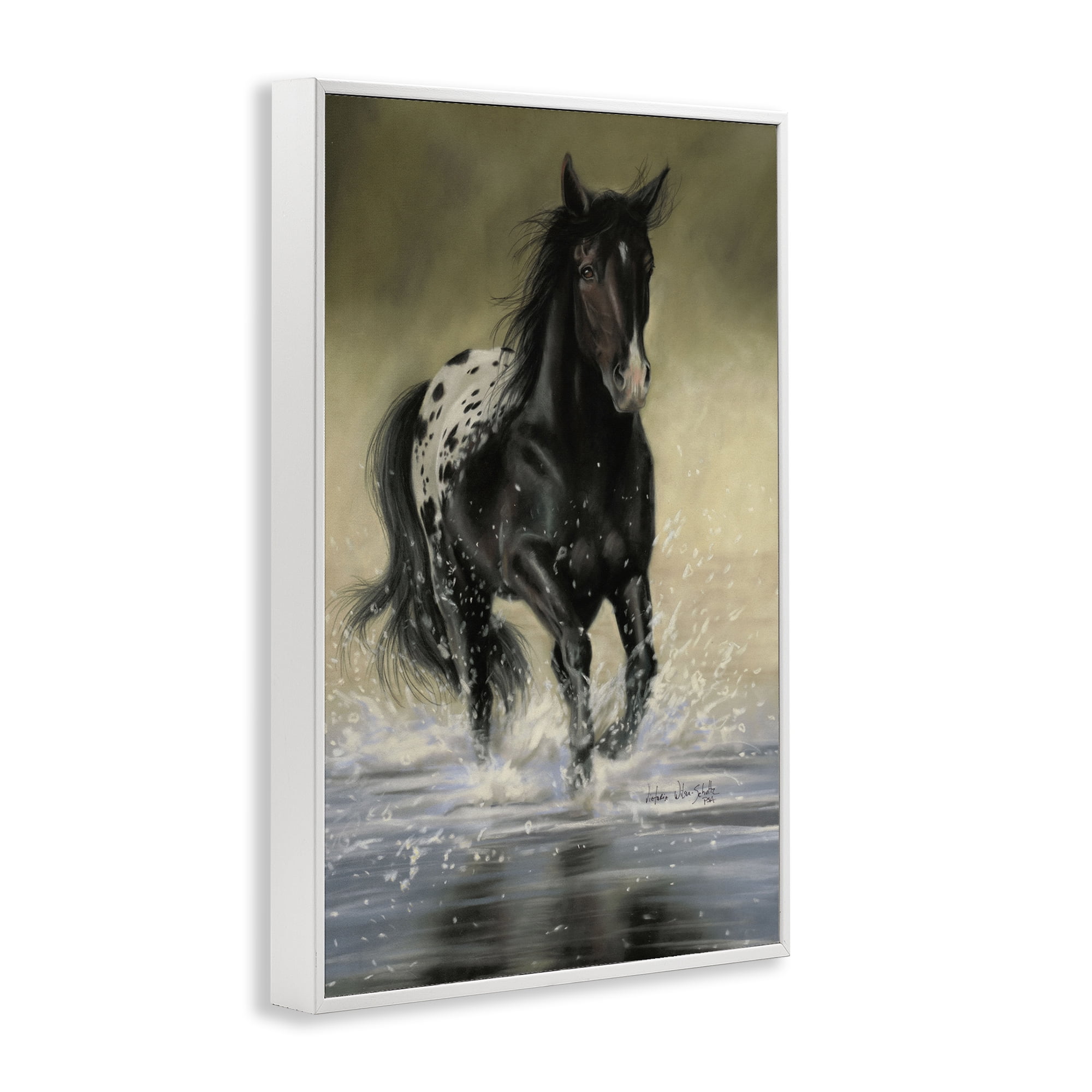 Stupell Industries Splashing Galloping Horse Animals & Insects Painting White Framed Art Print Wall Art, 16 x 24