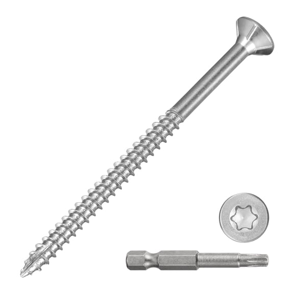 Deck Screws (#8x2-1/2") 30Pcs, 410 Stainless Steel Wood Screw Decking Screws with T25 Torx Drive Head - for Wood Fence, Table, Chairs, Silver