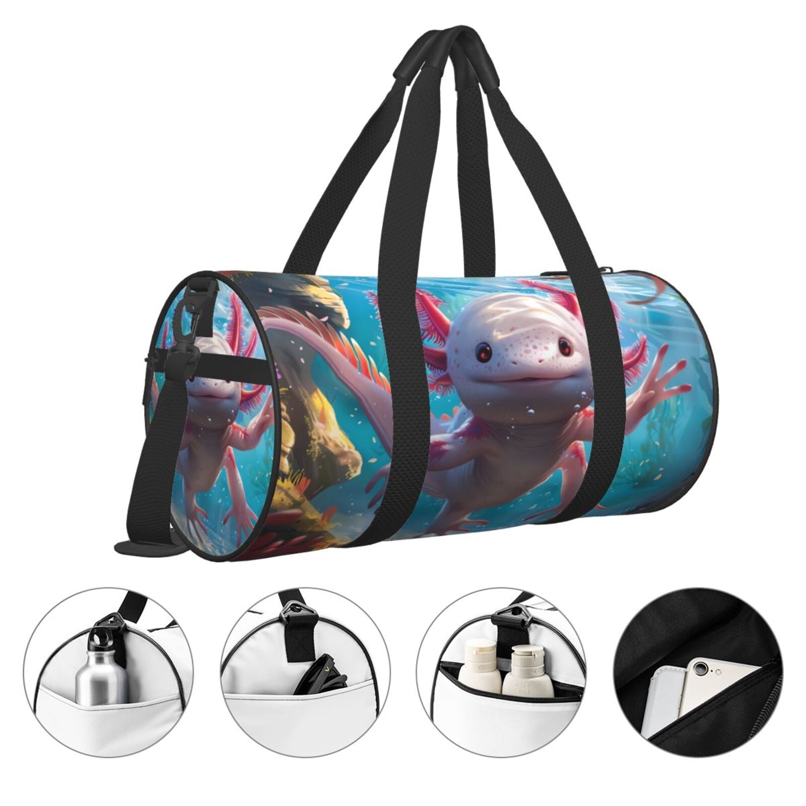 Defioc Cute Underwater Axolotl for Travel Duffle Bag,Weekender Bag Carry On Tote Bags Hospital Bag Large Capacity Sport Gym Bag for Men Women Fit for Trave, Gym,Weekend