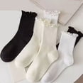 thumbnail image 6 of Cutuoiiu Women's Socks Casual Regular Fit Solid Color Ribbed Ruffle Cuff Mid Calf Socks Soft Stretch Knit Crew Socks for Daily Wear, 6 of 7