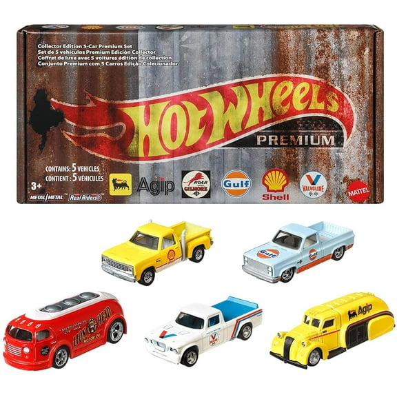 Hot Wheels 2020 Pop Culture: Vintage Oil 5 Premium All-Metal Castings Real Riders Wheels in Original Packaging in One Exclusive Bundle Box for Collectors and Enthusiasts