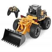 top race 6 channel full functional front loader, rc remote control construction toy tractor with lights & sounds 2.4ghz (tr-113g)