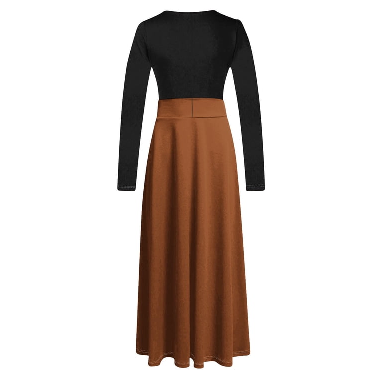 Wedding Dresses for Bride Women's Maxi Dress Solid Long Sleeve Round-Neck  Pullover Patchwork Dress Beautiful Dresses for Women S-77 Coffee XL -  Walmart.com