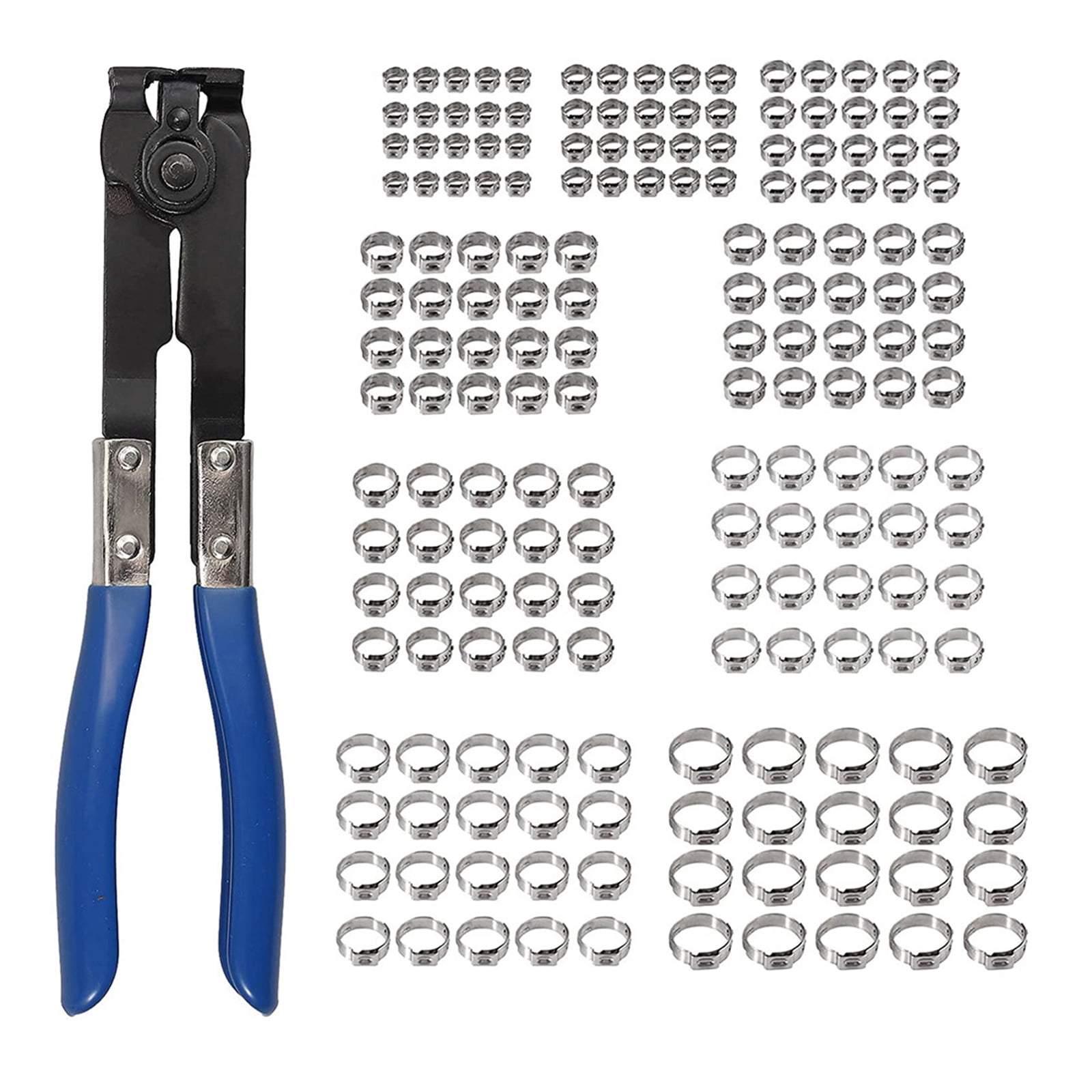 Adjustable Stainless Steel Single Ear Hose Clamp Set with Pliers, Fits 5.8-21mm Tubes Suitable for Various Applications