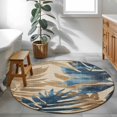 thumbnail image 3 of Round Rugs 3Ft, Navy Blue Brown Botanical Round Area Rug Washable Indoor Throw Carpet, Rustic Tropical Palm Leaves Small Non Slip Circle Rug for Bedroom Living Room Home Decor Aesthetic, 3 of 8