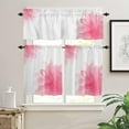 thumbnail image 2 of Pink Flower Kitchen Curtains, Boho Modern Floral Abstract Ombre Leaf White 3-Piece Kitchen Curtain Valance and Tiers Set 24 Inch Length, Rod Pocket Half Window Curtains for Cafe Living Room Bathroom, 2 of 6