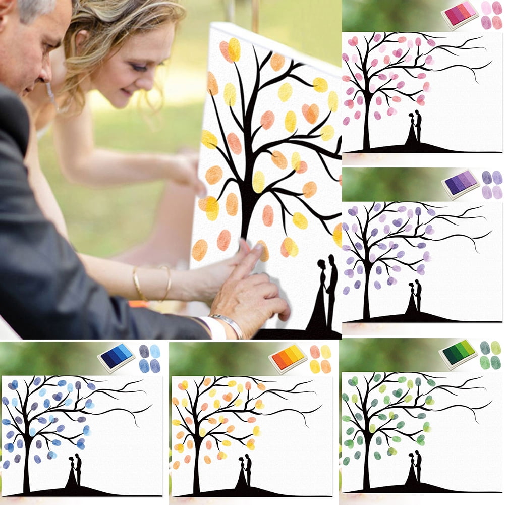 DGROEE Fingerprints Tree Canvas Guestbook Canvas Fingerprints DIY