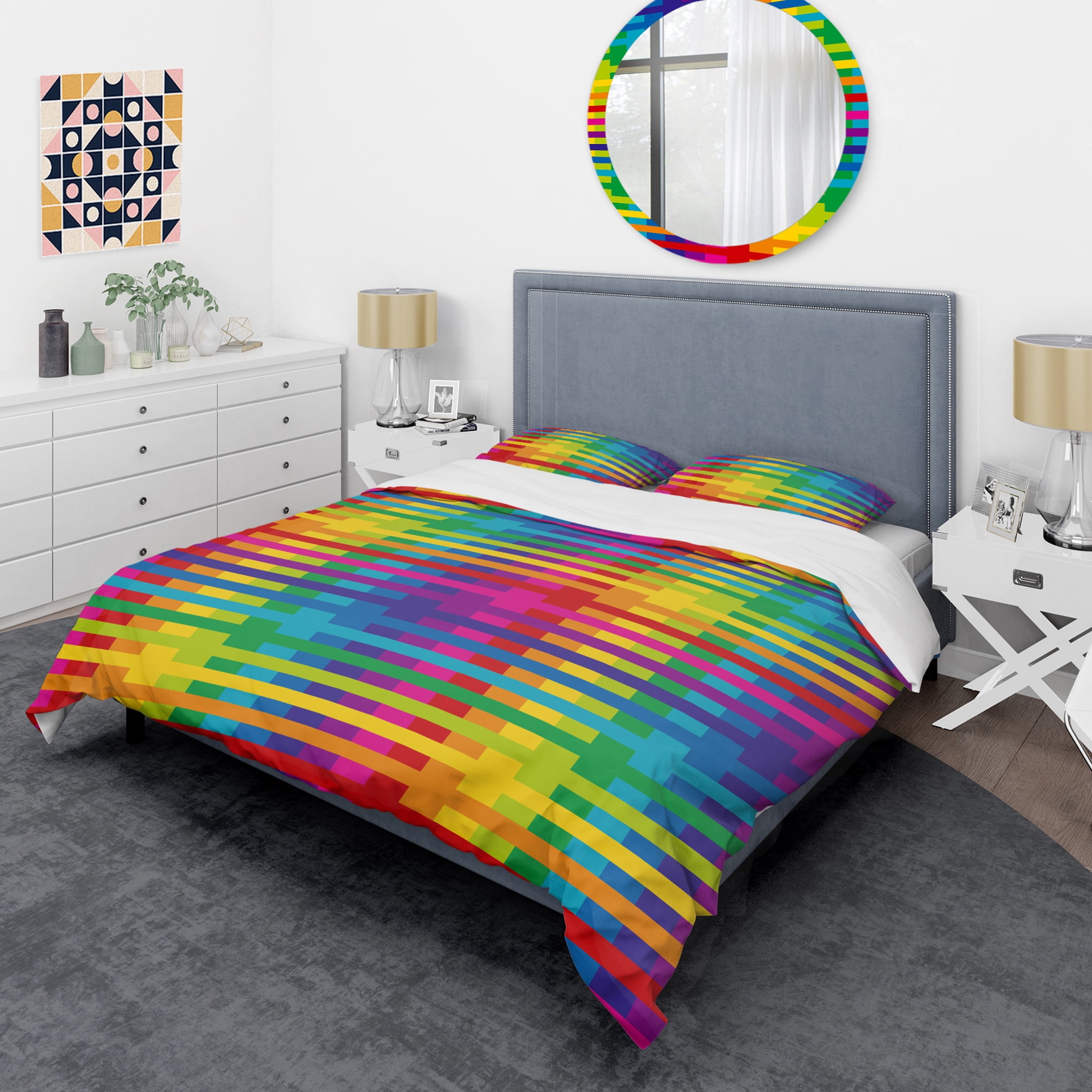 Designart 'Rainbow colors simple geometric pattern.' Mid-Century Modern Duvet Cover Set