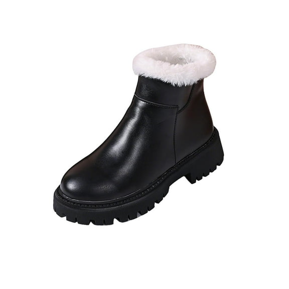 Xfvqtps Womens Winter Boots Faux Fur Lined Ankle Booties Pull on Chunky Sole Knight Riding Boots Fashion Slip Resistant Warm Shoes Black