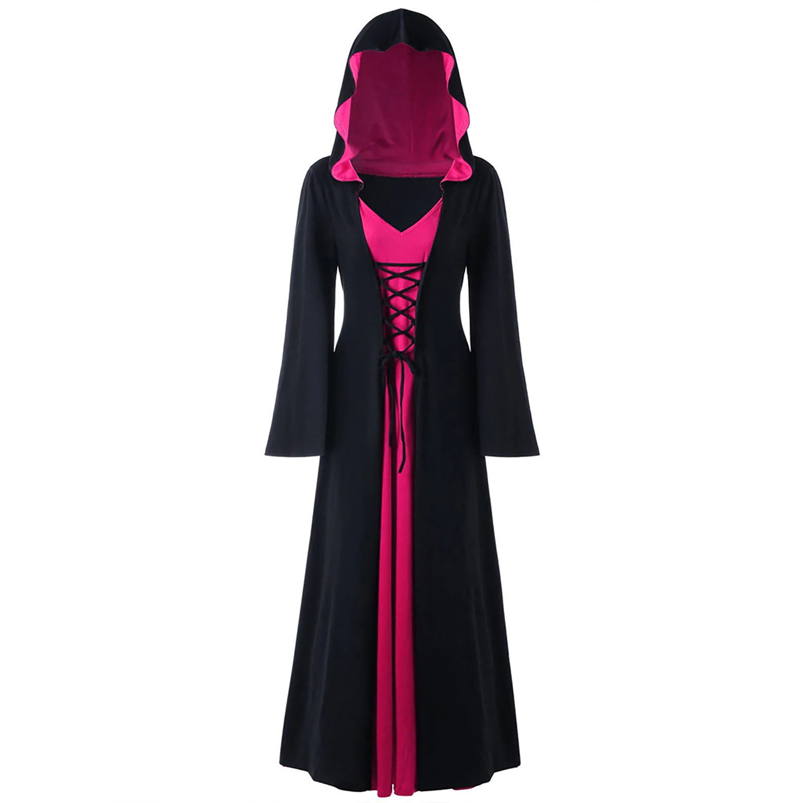 Women's Gothic Hooded Cloak Wedding Floor Length Long Cape Cosplay Costume Dress 