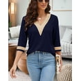 thumbnail image 4 of Women's Casual 3/4 Sleeve Shirts Lace V Neck Color Block Dressy Tops Trendy Hollow Floral Blouses T Shirts S-XXL, 4 of 13