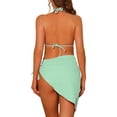 thumbnail image 3 of Women's 3 Piece Halter Bikini Sets Hollow Out Mesh Swimsuits with Sarong Cover Ups Beach Skirt Bathing Suit X-Large Mint Green, 3 of 5