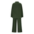 thumbnail image 5 of BiZtdJrK Two Piece Vacation Sets for Women Long Sleeve Button Down Shirts and Wide Leg Pants Casual Set Loose Travel 2 Piece Outfits with Pockets Green XXL, 5 of 7